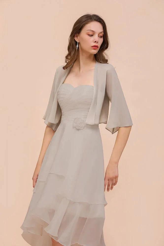 Sweetheart Sleeveless Mini Grey Bridesmaid Dress with Chiffon Wraps (ZD13005)