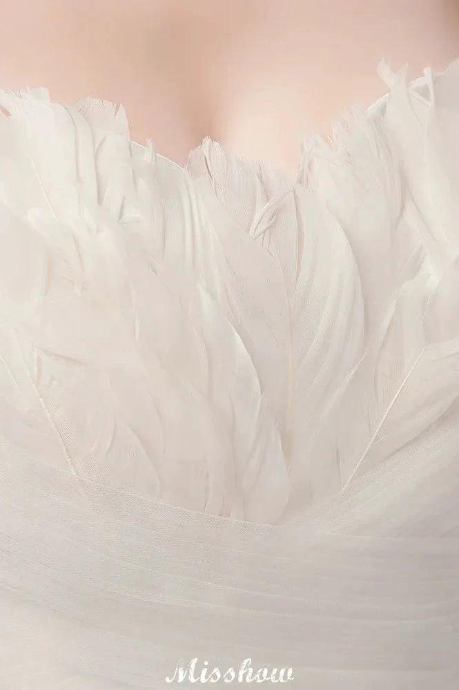 Sweetheart Strapless A-line Feathers Tulle Wedding Dresses (ZD13957)