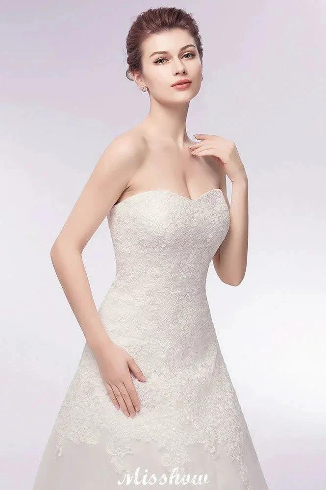 Sweetheart Strapless A-line Long Lace Tulle Wedding Dresses (ZD16613)