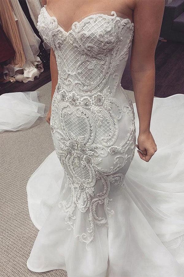 Sweetheart Stunning Lace Mermaid Buttons Wedding Dress (ZD13818)