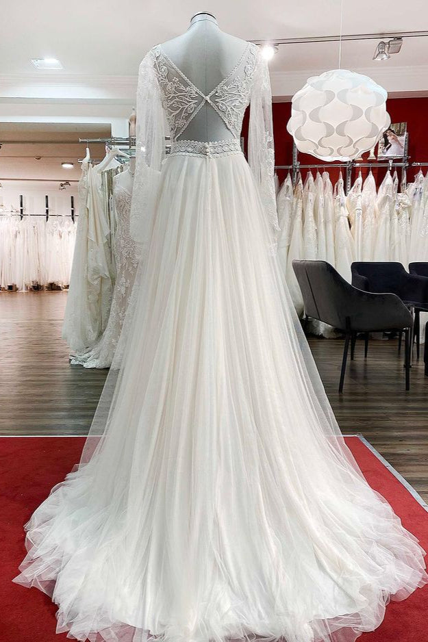 Sweetheart Tulle Beadings Lace Appliques Wedding Dresses With Long Sleeves (ZD17543)
