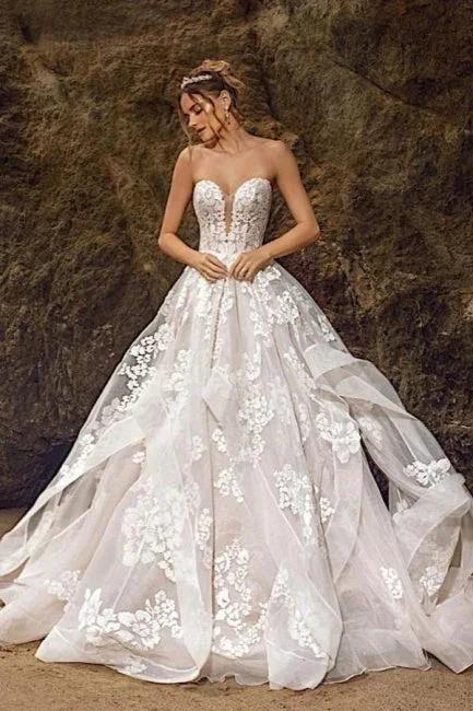 Sweetheart Tulle Floral Wedding Dress Sleeveless Aline Bridal Dress (ZD14758) - VelvetHem