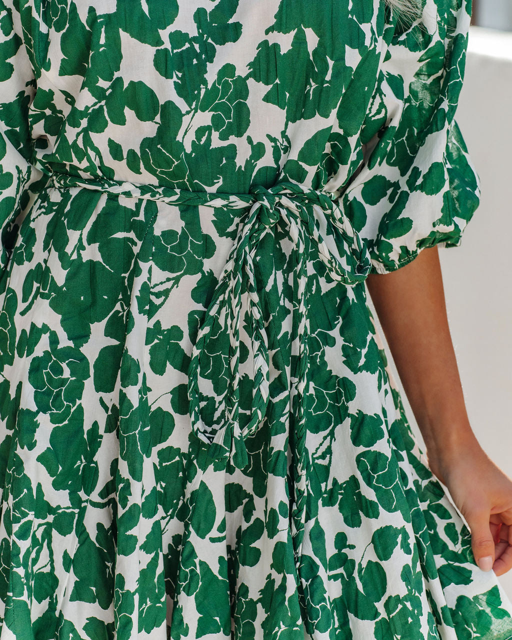 Tansy Cotton Rope Tie Ruffle Dress Green