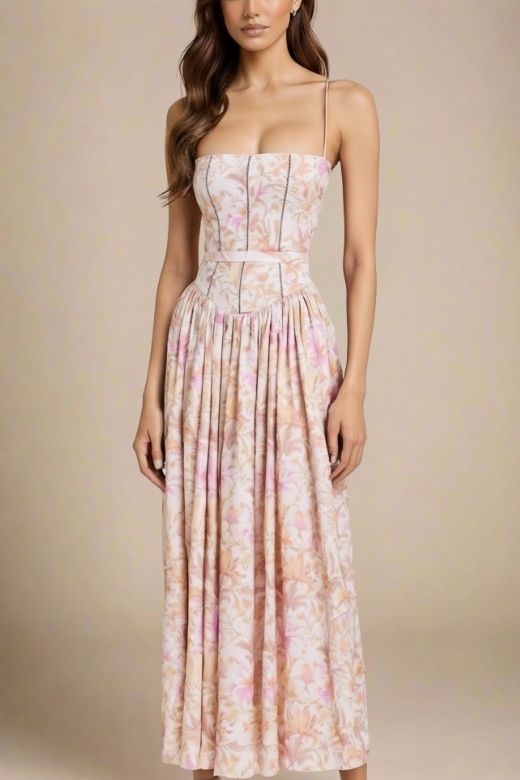 Tasmin Midi Dress - Pink Print