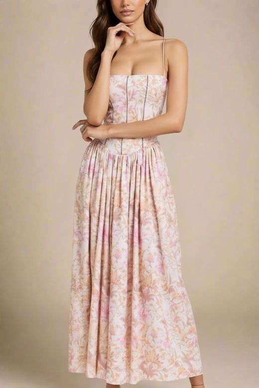 Tasmin Midi Dress - Pink Print