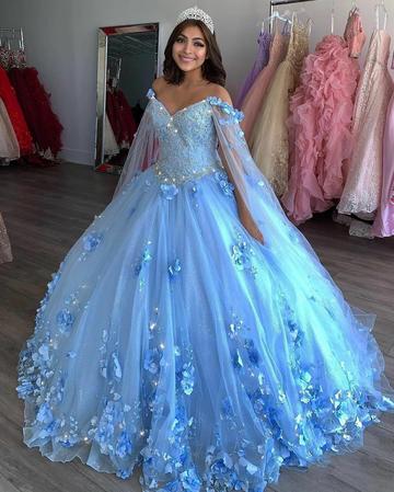 Blue v neck ball gown long prom dress evening dress