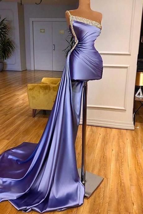 Sexy One Shoulder Short Prom Party Dress with Detachable Skirt Shiny Beaded Top Formal Women Dresses - VelvetHem