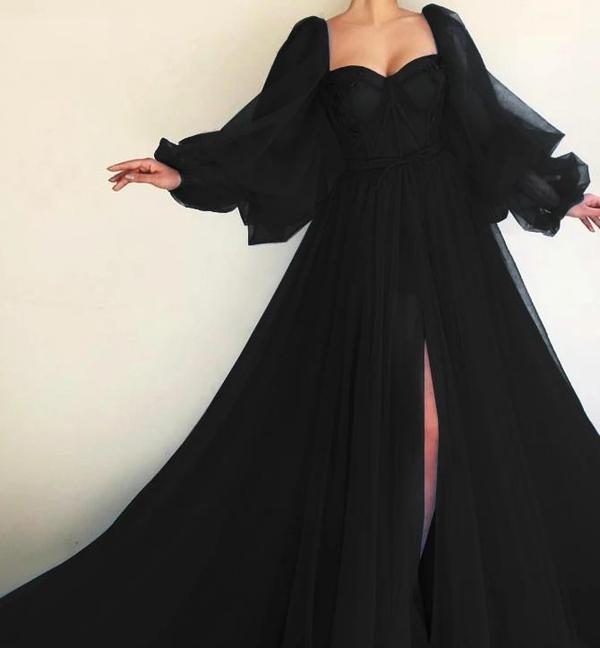 Black Prom Dress,Long Sleeves Formal Dress,Black Prom Dress - VelvetHem