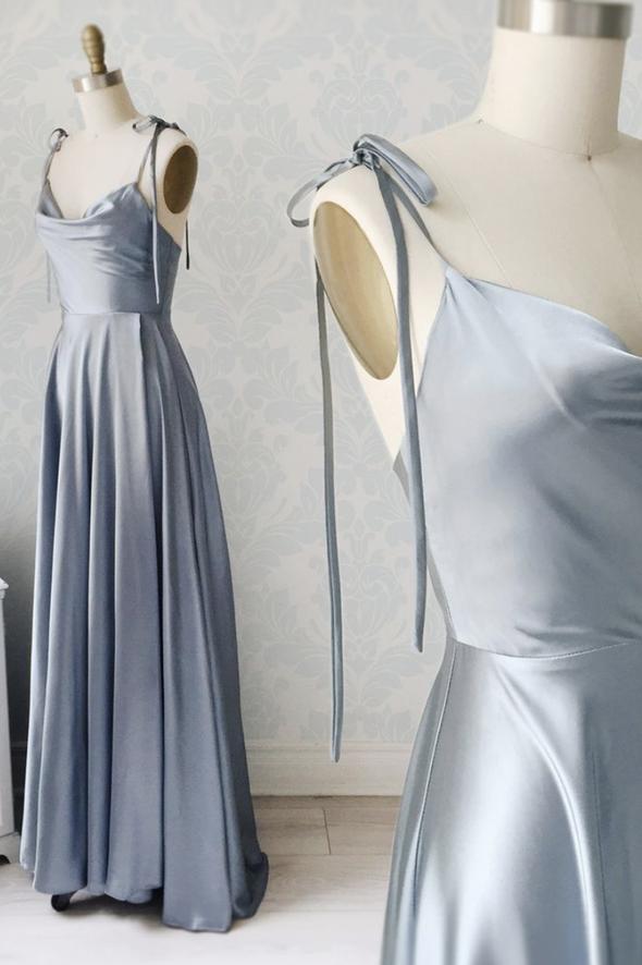 Simple satin long A line prom dress evening dress - VelvetHem