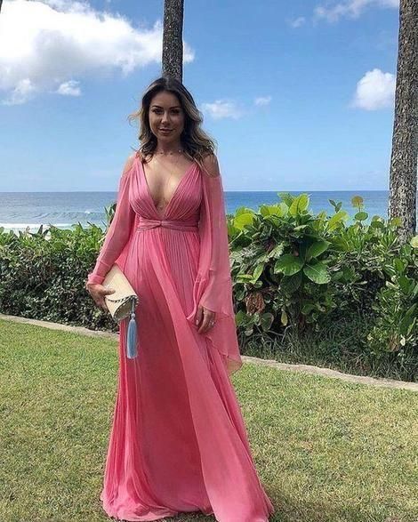 Sexy Deep V Collar Long-Sleeved Long Expansion Vacation Dress,Backless Evening Dress,Chiffon Prom Dress - VelvetHem