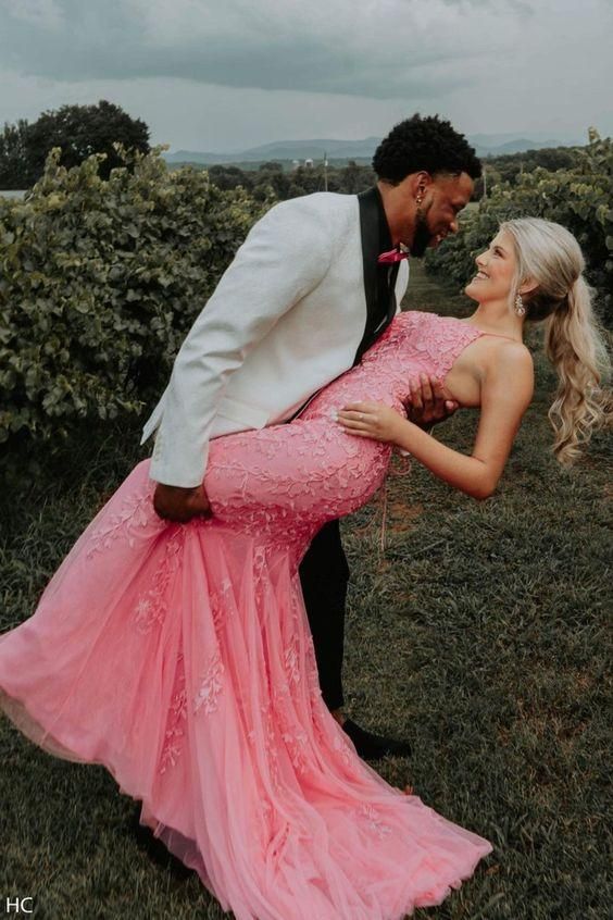 Mermaid Straps Long Lace Prom Dress with Lace-Up Back