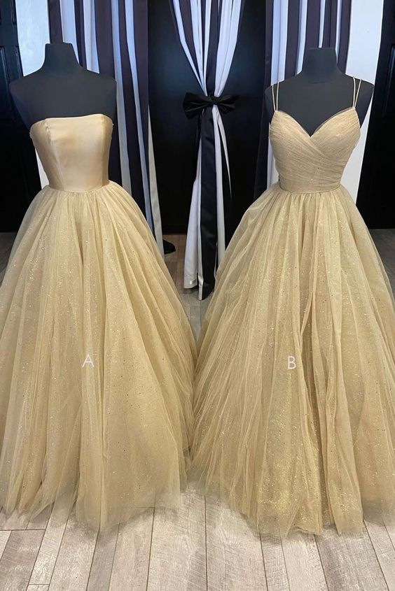 Champagne tulle long prom dress tulle long formal dress - VelvetHem