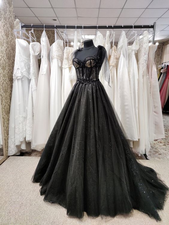 Tulle Black Party Dress Prom Evening Dress