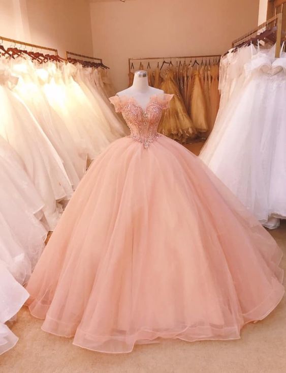 Elegant Ball Gown Long Prom Dress, Off the Shoulder Wedding Dress, Lace Beads Appliqued Evening Gown, Quinceanera Dresses - VelvetHem