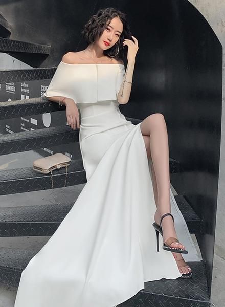 white simple prom dress charming evening dress