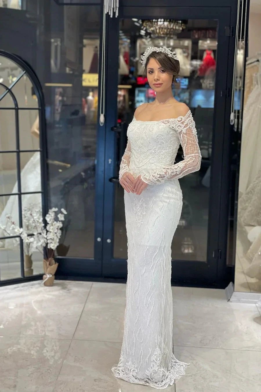 Trendy Floor Length Long Sleeves Mermaid Lace Wedding Dress (ZD14799) - VelvetHem