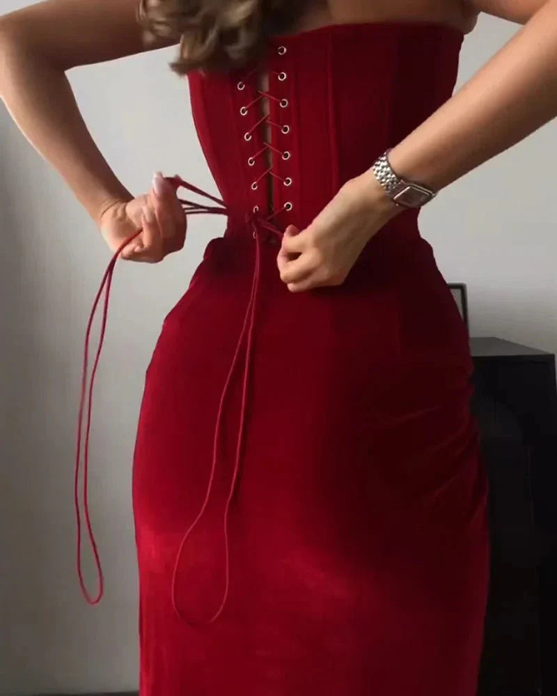 Verónica Sexy Strapless Slit Dress for Women Wardrobe Essential