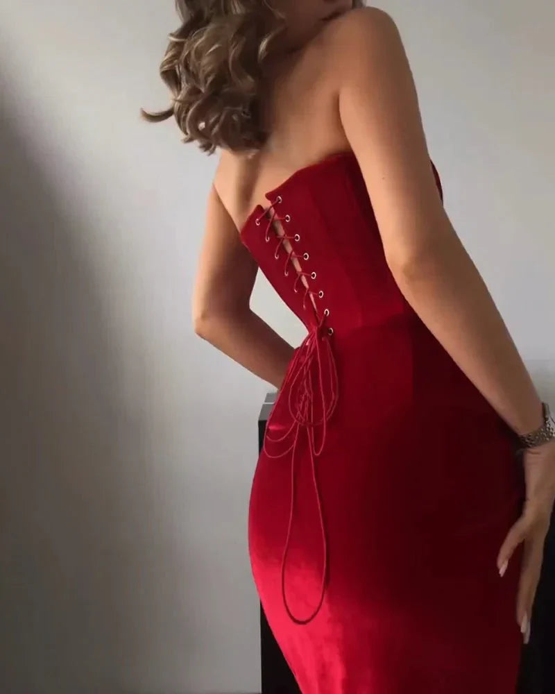 Verónica Sexy Strapless Slit Dress for Women Wardrobe Essential