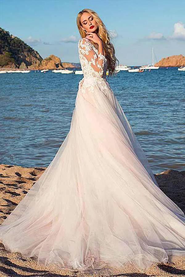 Tulle Scoop Neckline  A-line Wedding Dress With Lace Appliques (ZD16038)