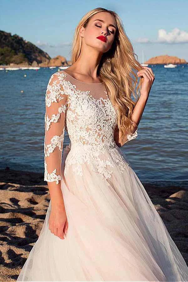 Tulle Scoop Neckline  A-line Wedding Dress With Lace Appliques (ZD16038)