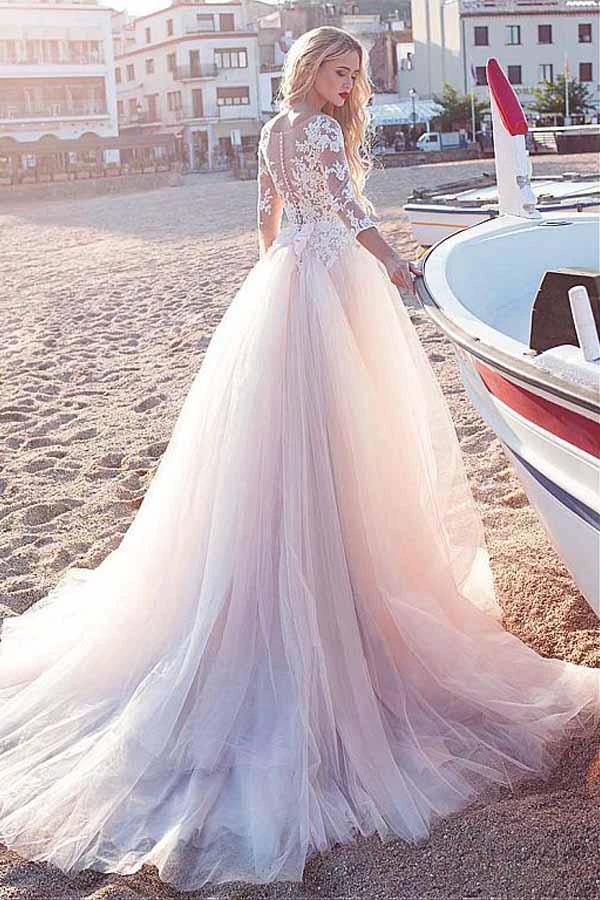 Tulle Scoop Neckline  A-line Wedding Dress With Lace Appliques (ZD16038)