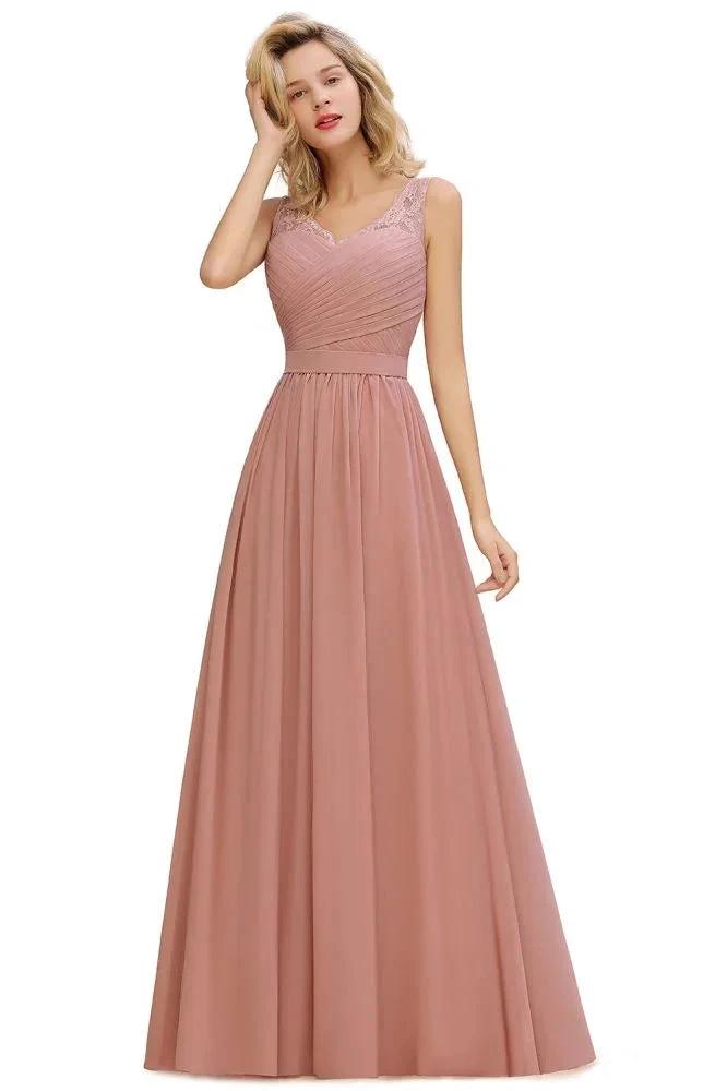 V-Neck Aline Ruffle Chiffon Bridesmaid Dress Sleeveless Floral Evening Swing Dress (ZD13026)