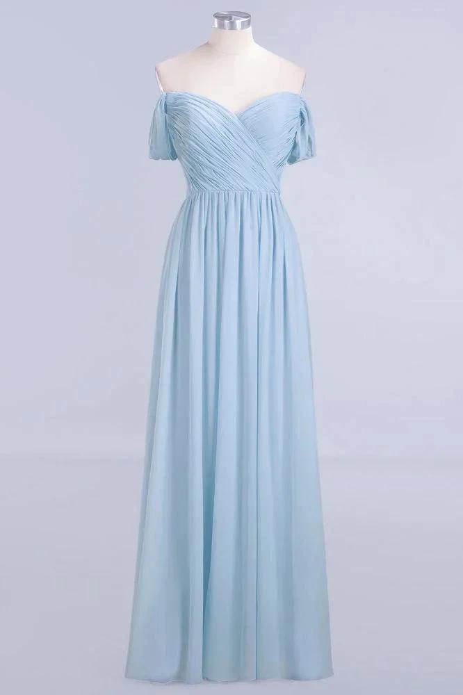 V-Neck Chiffon aline Bridesmaid Dress Sky Blue Floor Length Evening Swing Dress (ZD13090)