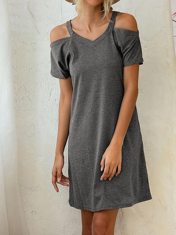 V Neck Off The Shoulder Short Sleeve Loose Dress