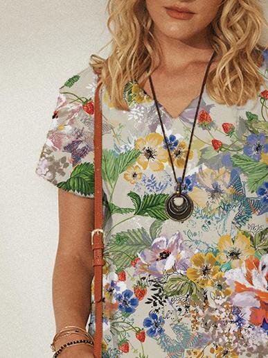 V neck Pullover Short Sleeve Loose Dress