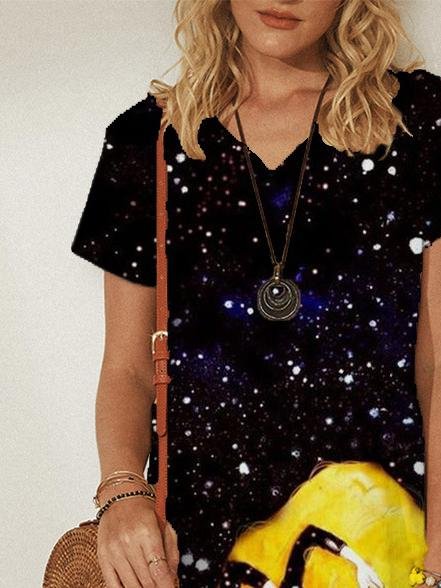 V neck Pullover Short Sleeve Loose Dress