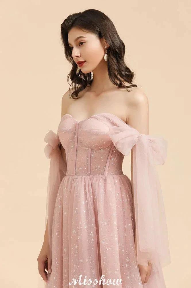 V-Neck Ruffle Chffion Sleeves Aline Bridesmaid Dress Dusty Pink Wedding party Dress (ZD12894)