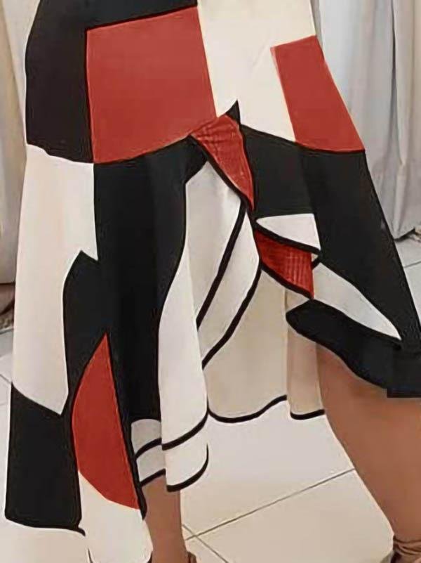V neck Sleeveless Contrast Print Ladies Dress