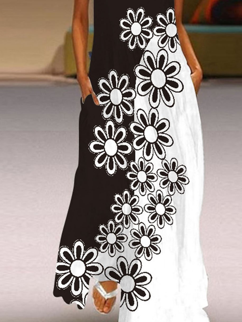 V Neck Sleeveless Printed Casual Dress