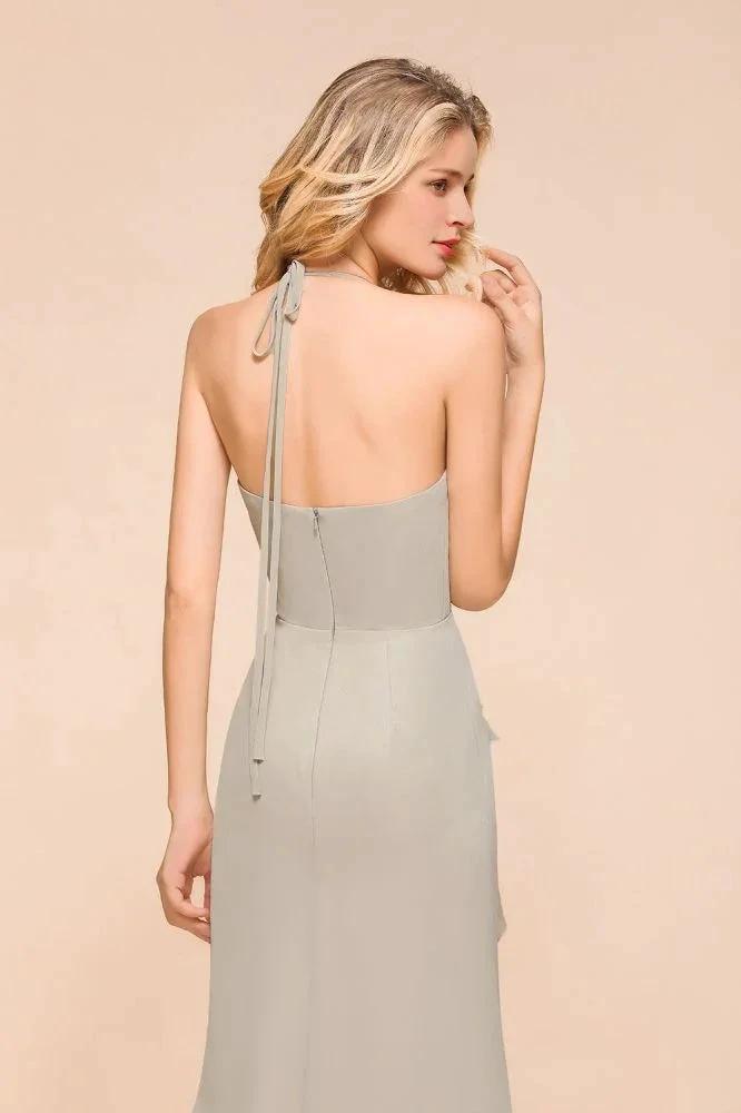 V-Neck Spaghetti Floor Length Folds Bridesmaid Dress (ZD12973)