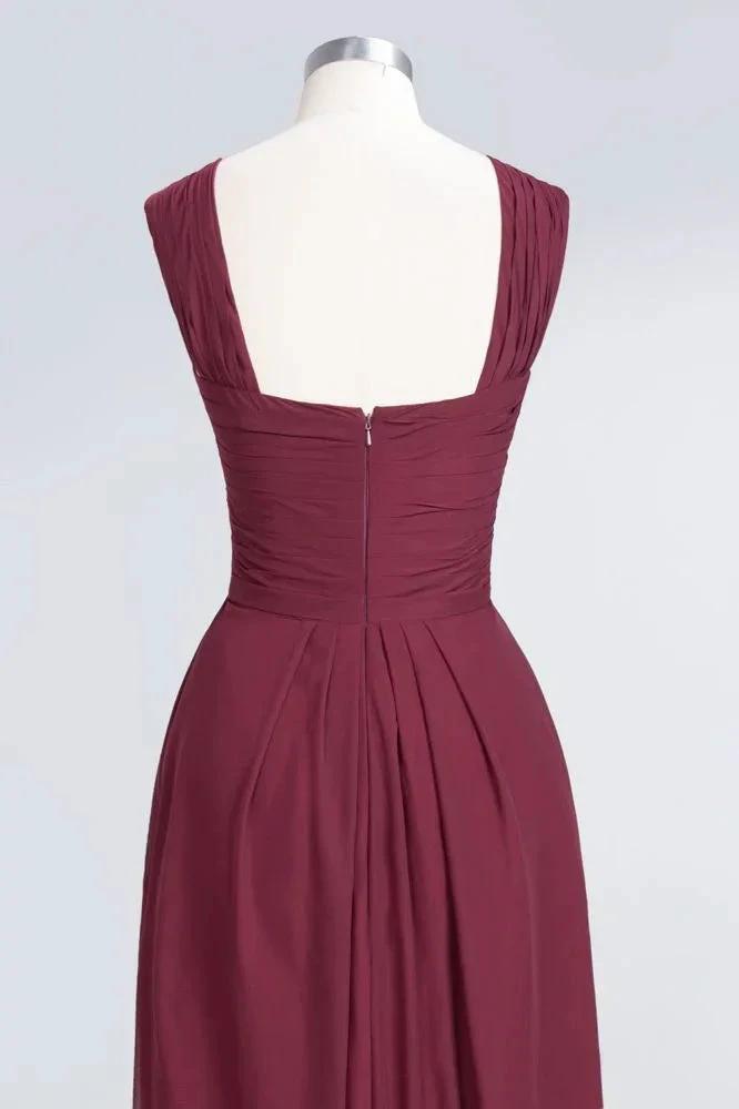 V-Neck Straps Sleeveless Floor-Length Bridesmaid Dress with Ruffles (ZD13103)
