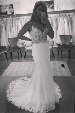 V-Neck Vintage Lace Mermaid Backless  Beach Wedding Dress (ZD16036)