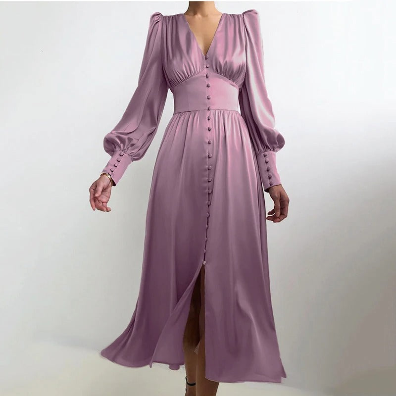Persia Elegant Slit Satin Midi Dress for Women Smart Casual Outfit