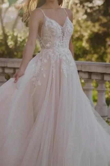 Vintage A-Line Lace Sweetheart Sleeveless White Wedding Dresses With Appliques (ZD16676)