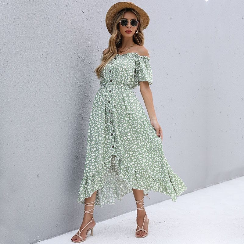 Eliana Timeless Vintage Style Floral Off Shoulder Dress Boutique Collection