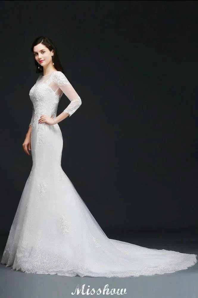 White Lace Mermaid Jewel Wedding Dress (ZD16612)