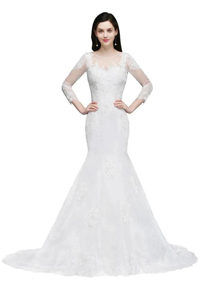 White Lace Mermaid Jewel Wedding Dress (ZD16612)