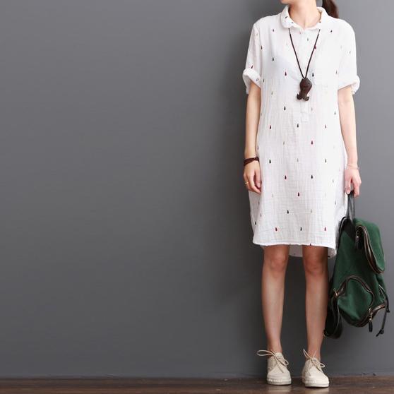 white cotton dresses summer half sleeve shirt dress sundress