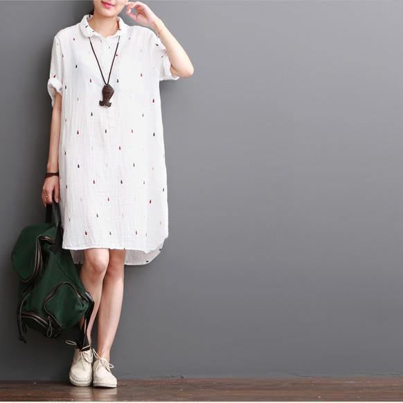 white cotton dresses summer half sleeve shirt dress sundress