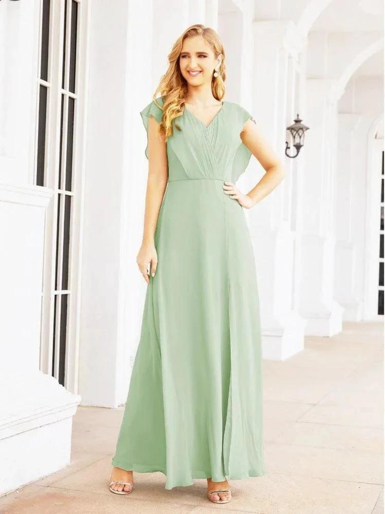 Women's Bridesmaid Dresses Chiffon Cape Formal Evening Party Prom Dress Open Back Gowns for Wedding Guests SEA28058 by numbersea