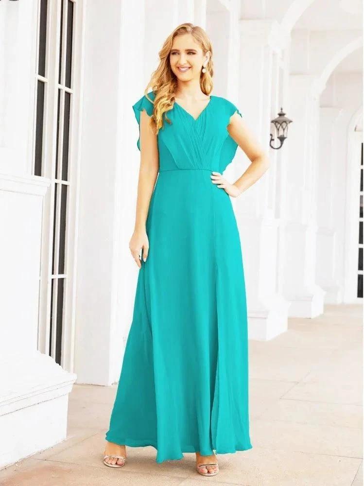 Women's Bridesmaid Dresses Chiffon Cape Formal Evening Party Prom Dress Open Back Gowns for Wedding Guests SEA28058 by numbersea