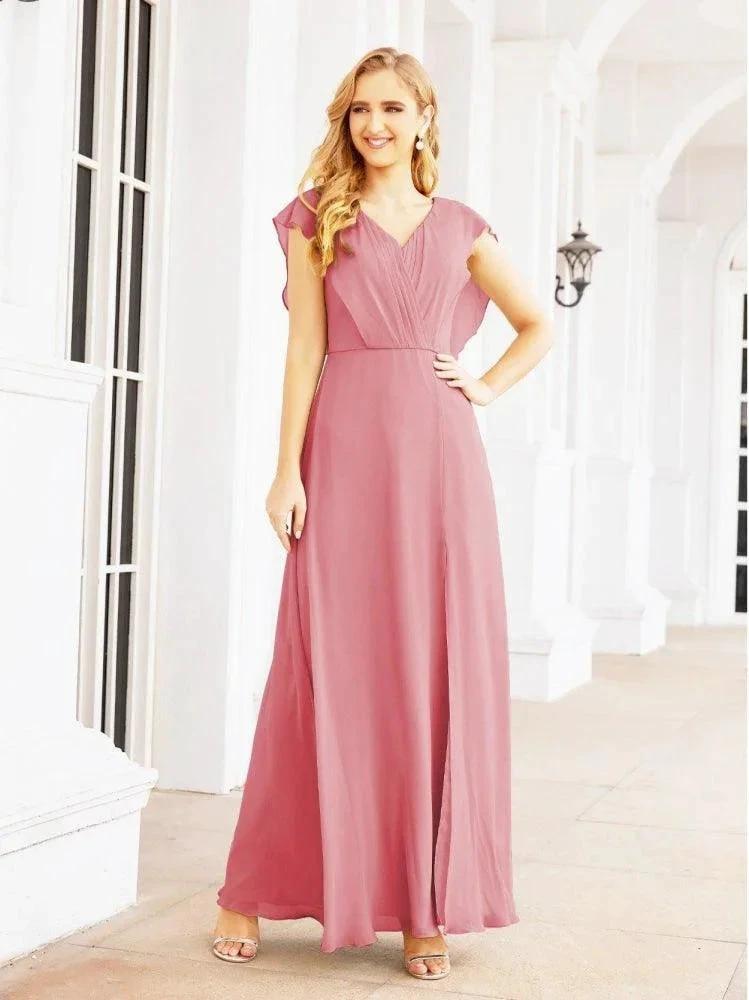 Women's Bridesmaid Dresses Chiffon Cape Formal Evening Party Prom Dress Open Back Gowns for Wedding Guests SEA28058 by numbersea