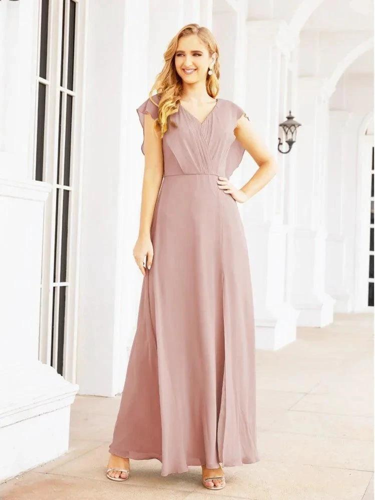 Women's Bridesmaid Dresses Chiffon Cape Formal Evening Party Prom Dress Open Back Gowns for Wedding Guests SEA28058 by numbersea