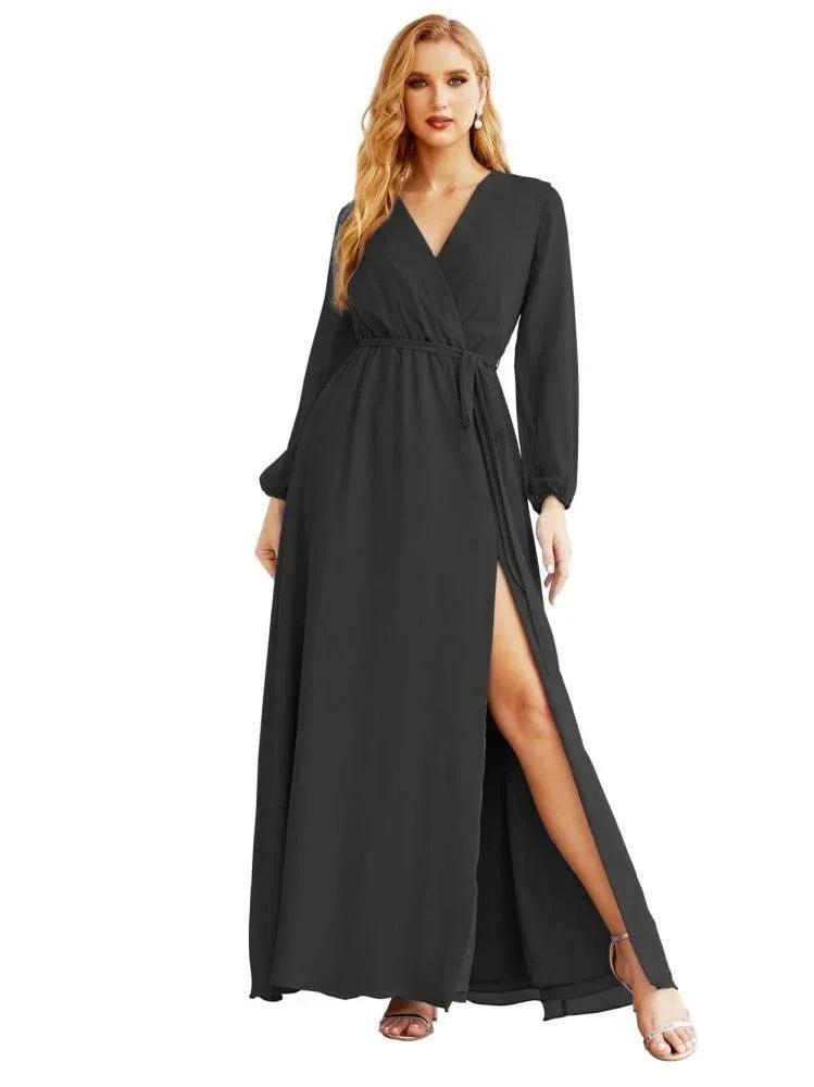 Women's Chiffon Bridesmaid Dress A line Long Sleeves Formal Evening Prom Gown for Wedding Guest SEA28032 by numbersea