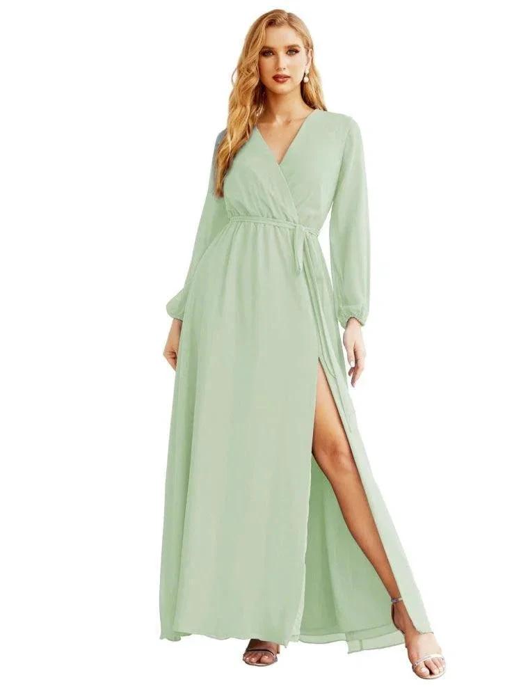 Women's Chiffon Bridesmaid Dress A line Long Sleeves Formal Evening Prom Gown for Wedding Guest SEA28032 by numbersea