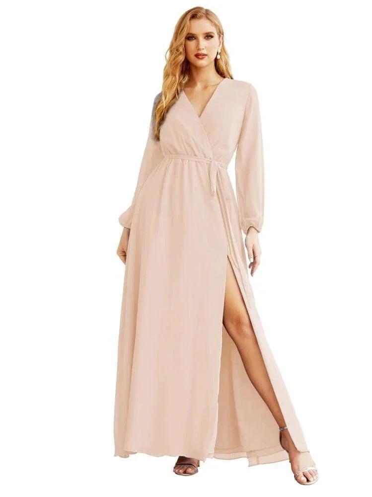 Women's Chiffon Bridesmaid Dress A line Long Sleeves Formal Evening Prom Gown for Wedding Guest SEA28032 by numbersea
